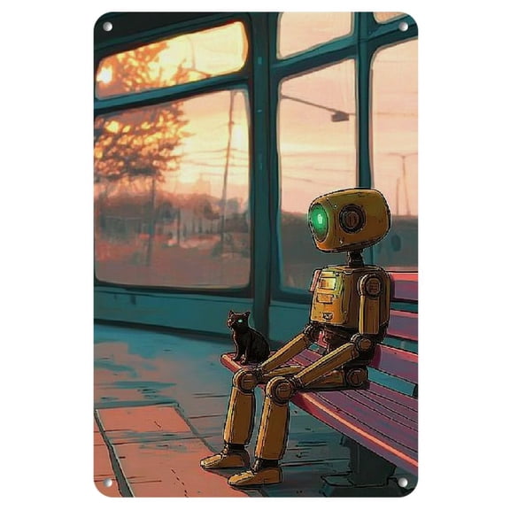 Vintage Sci-Fi Robot Metal Tin Sign - 8x12" Iron Wall Art for Home, Bar, Garage Decor - Unique Gift Idea & Perfect Room Accent