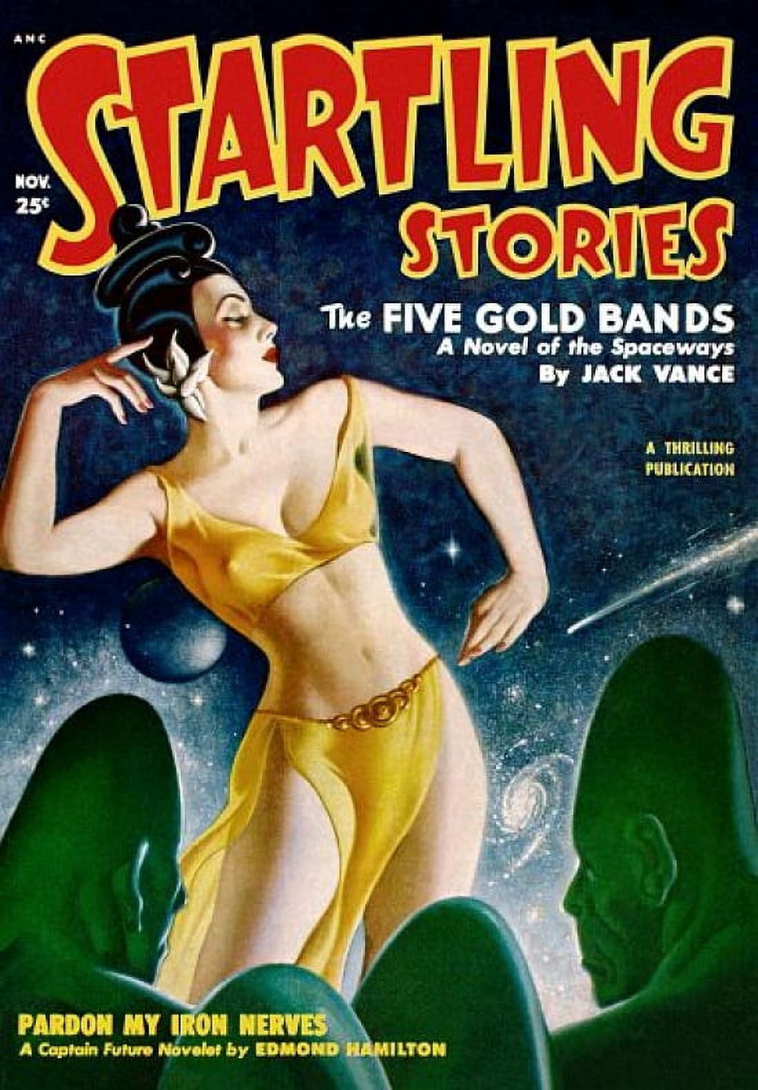 Vintage Sci Fi Startling Stories Gold Bands Canvas Art - (24 x 36)