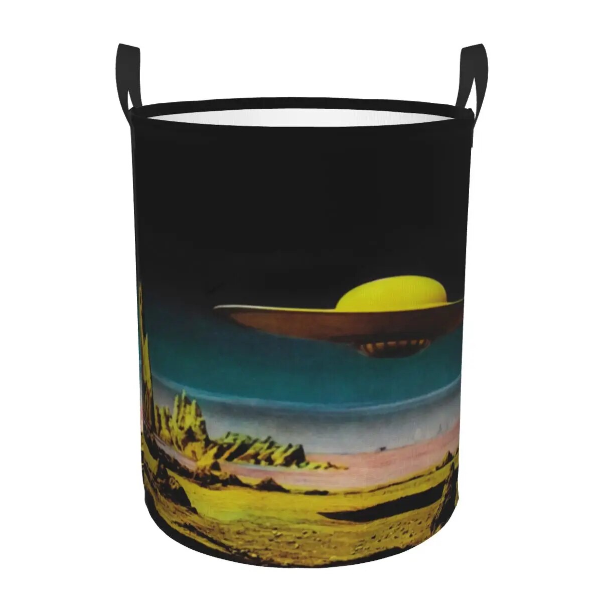 Vintage Sci Fi UFO Flying Saucer Laundry Basket Collapsible Large