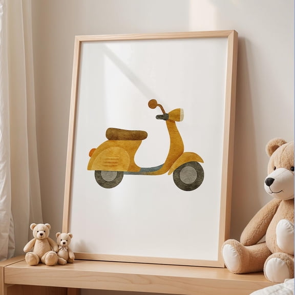 Vintage Scooter Poster: Retro Nursery Art, Unframed Canvas Size 12x18