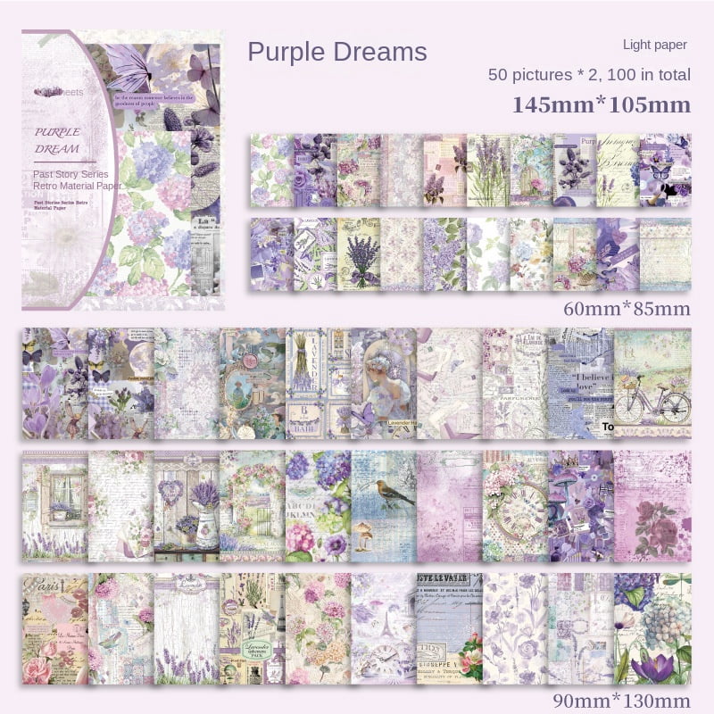 Vintage Scrapbook Decorative Paper - "Days Gone By" Series, 100 Sheets of Retro Journaling and Crafting Material