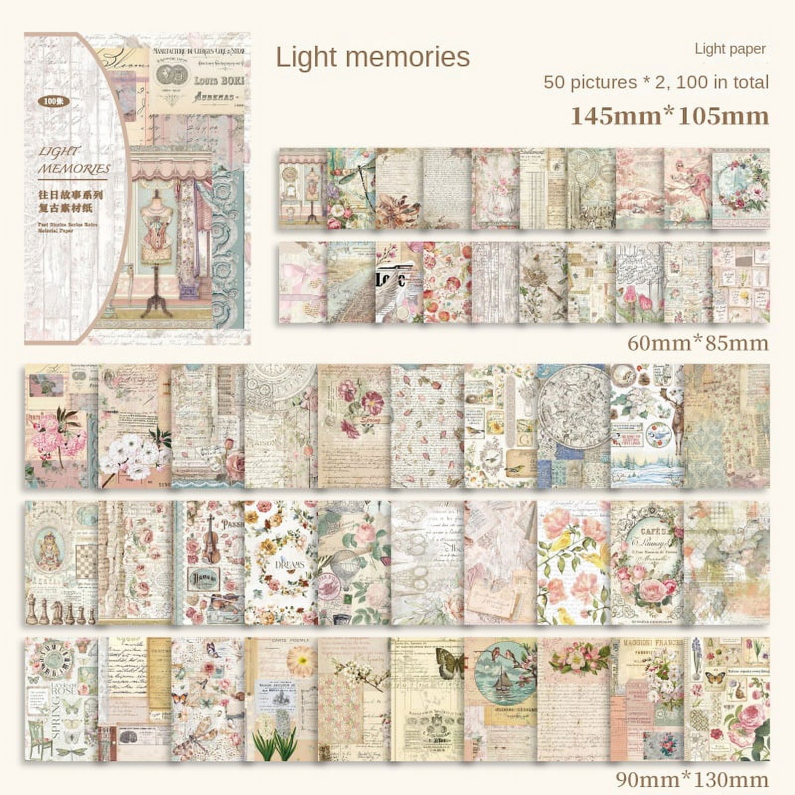 Vintage Scrapbook Decorative Paper - "Days Gone By" Series, 100 Sheets of Retro Journaling and Crafting Material