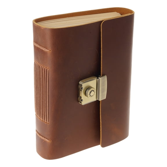 Vintage Leather Notebook Journey Notepad Password Lock Not Bleeding Paper for Writing Doodling Drawing Scrapbook