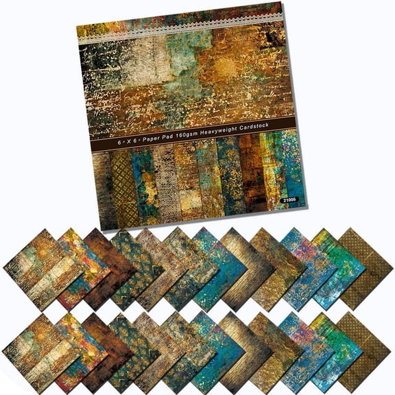 Vintage Scrapbook Paper Pad 6x6, Mixed Media Texture Cardstock for Junk Journal, Collage Art, DIY Crafts, Card Making & Scrapbooking Supplies, 24 Artistic Distressed Sheets