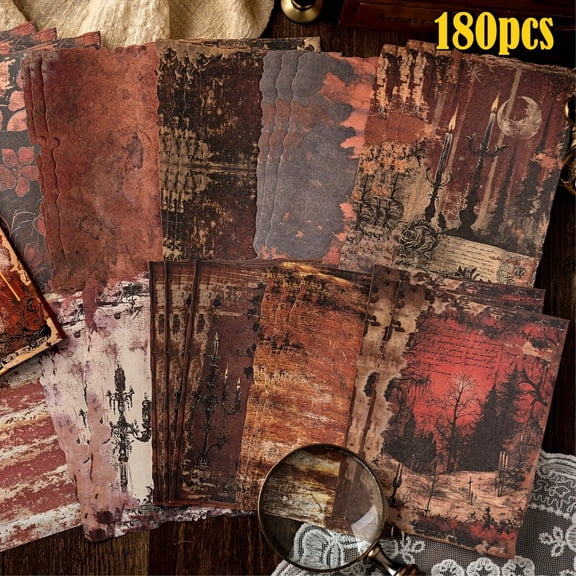 Vintage Scrapbook Paper Set, Antique Style Mottled Craft Paper for Journaling Collage DIY Projects, Gothic Textured Sheets for Card Making Planner Art Supplies