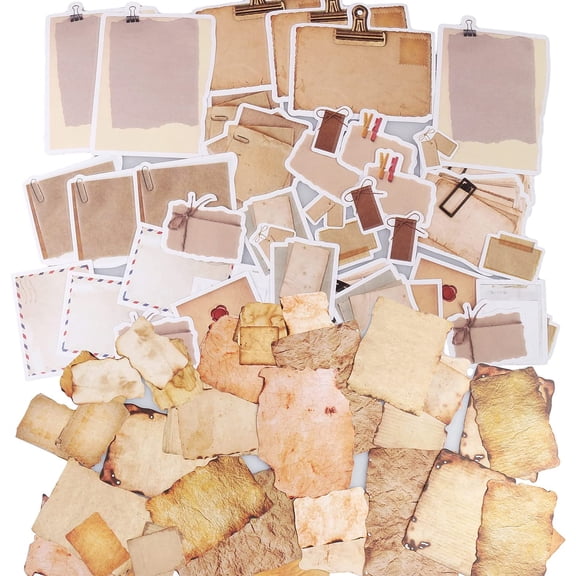 Vintage Scrapbook Paper Stickers, 90 Pcs Antique Looking Aged Paper Classic Old Writing Sticker for Scrapbook, Planner, Craft (2 Styles)