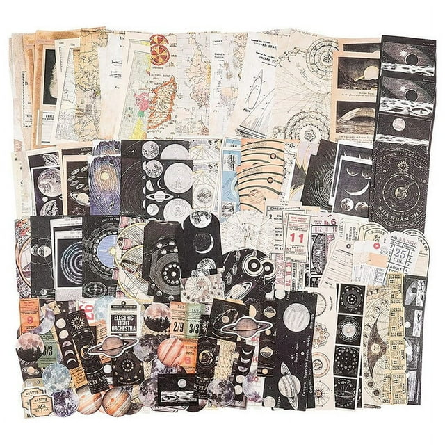 Vintage Scrapbook Supplies Pack (200 Pcs) for Art Journaling Junk