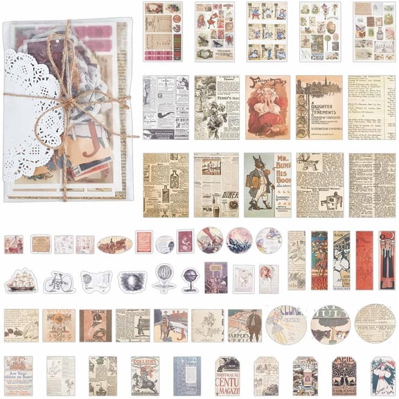 Vintage Scrapbook Supplies Pack DIY Paper Stickers Craft Kits for Art Journaling Journal Planners Notebook Collage Album Aesthetic Cottagecore Picture Frames