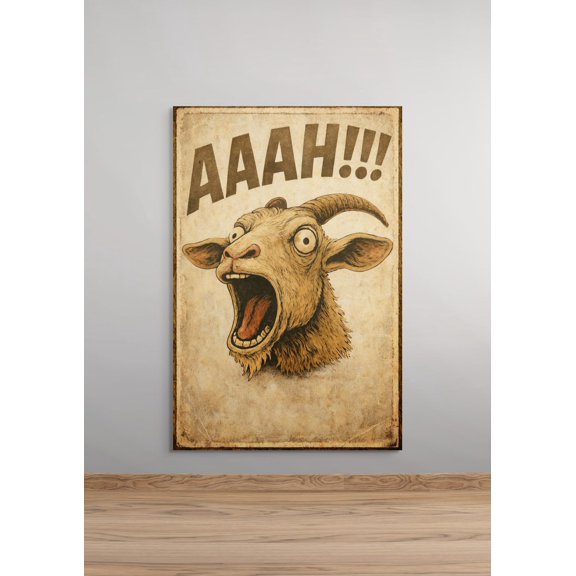 Vintage Screaming Goat Wall Art Retro Animal Illustration Home Decoration, Unframed Paper Poster 8x10in