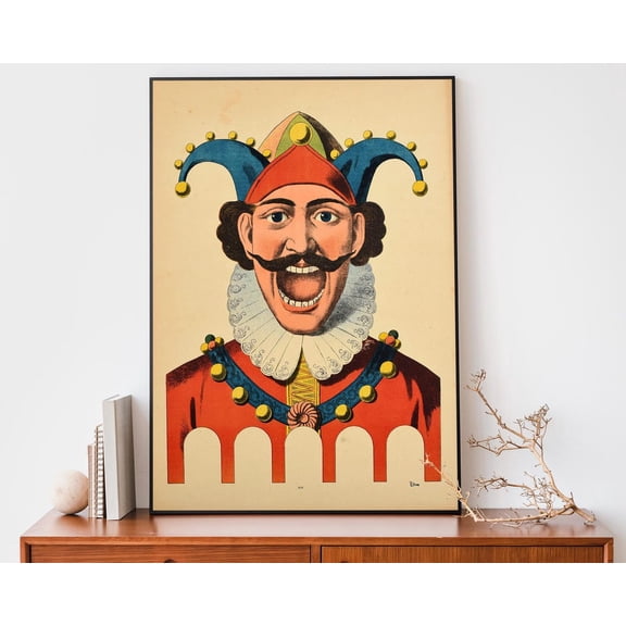 Vintage Screaming Jester French 1880s Lithograph Clown Wall Art, Unframed Paper Poster 8x10in