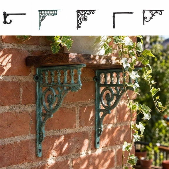 Vintage Scroll Cast Iron Shelf Bracket - Heavy Duty Decorative Wall Mounted Support, Rustic L Shape Corbel for Floating Shelf, Mantel & Wood Shelves