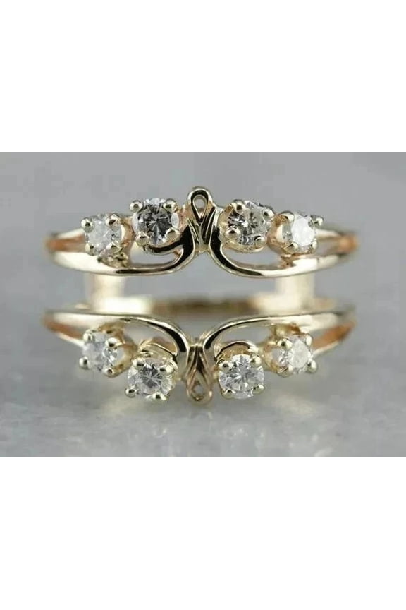 Vintage Scroll Cz DiamondRing Guard Enhancer 925 Sterling Silver Gold Plated 0.85 CTW-6