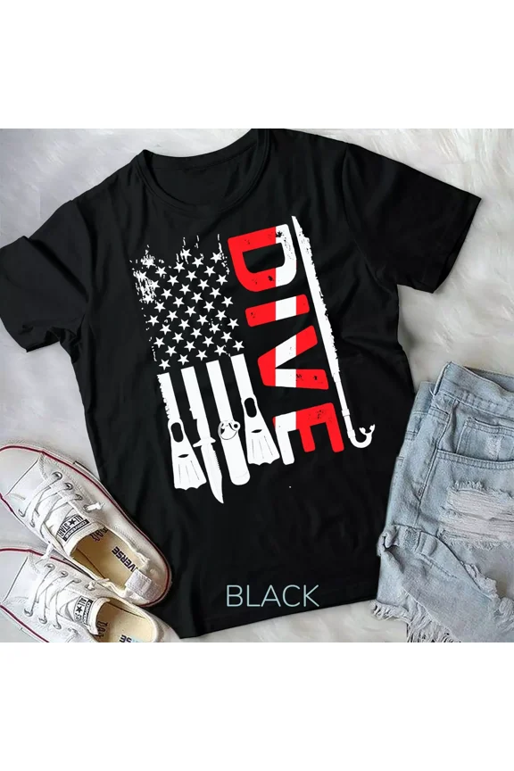 Vintage Scuba Diving Gear, American Scuba Diver Down Flag Themed New Unisex T-Shirt