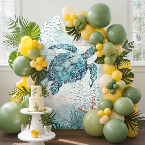 Vintage Sea Turtle Arch Backdrop Cover, 7.2FT, Nautical Turquoise Ocean Starfish Spandex Arch Covers Double-Sided Backdrop for Wedding Birthday Party Photo Background Decoration