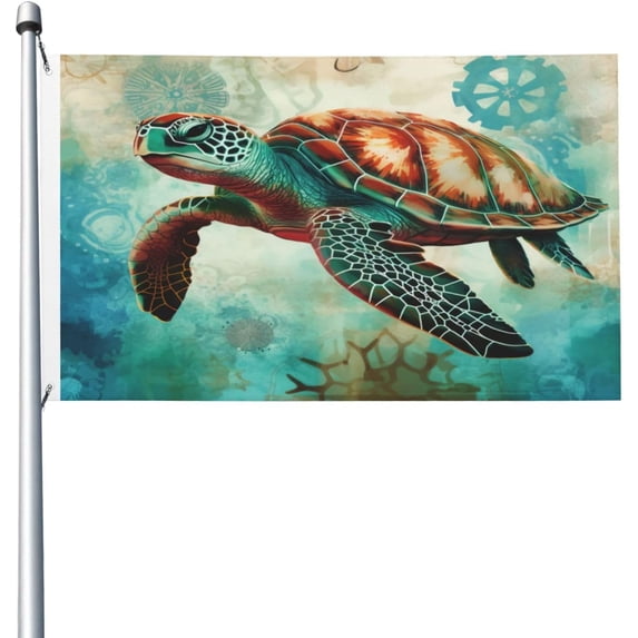 Vintage Sea Turtle Double-Sided Flag, Polyester Welcome Banners for Indoor House Garden Yard