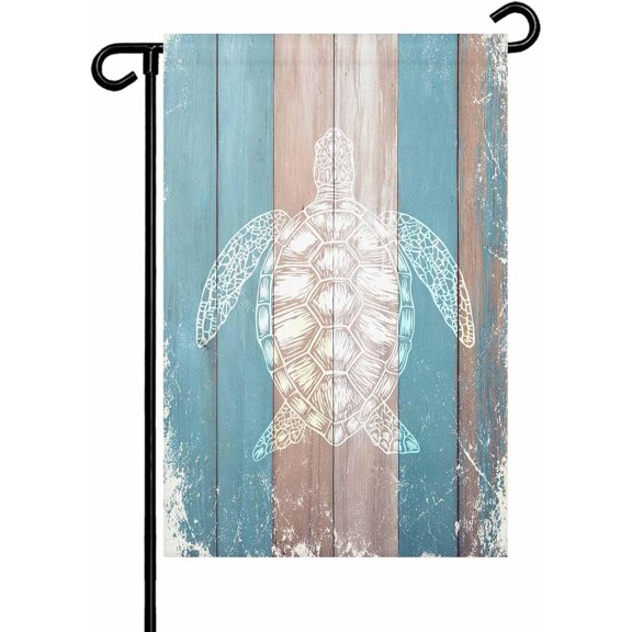 Vintage Sea Turtle Garden Flag 12x 18 Double Side, Retro Wood Nautical Summer Beach Garden Flags Outside House Flag Banner Welcome Yard Flag for Holiday Party Outdoor Decorations All Seasons