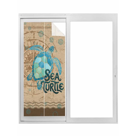 Vintage Sea Turtle Window Privacy Film, Brown Nautical Anchor Bubbles Coastal Static Cling UV Sun Blocking Tint Film Heat Control Windows Films for Bedroom Bathroom, Window Stickers 17.7"x39.3"
