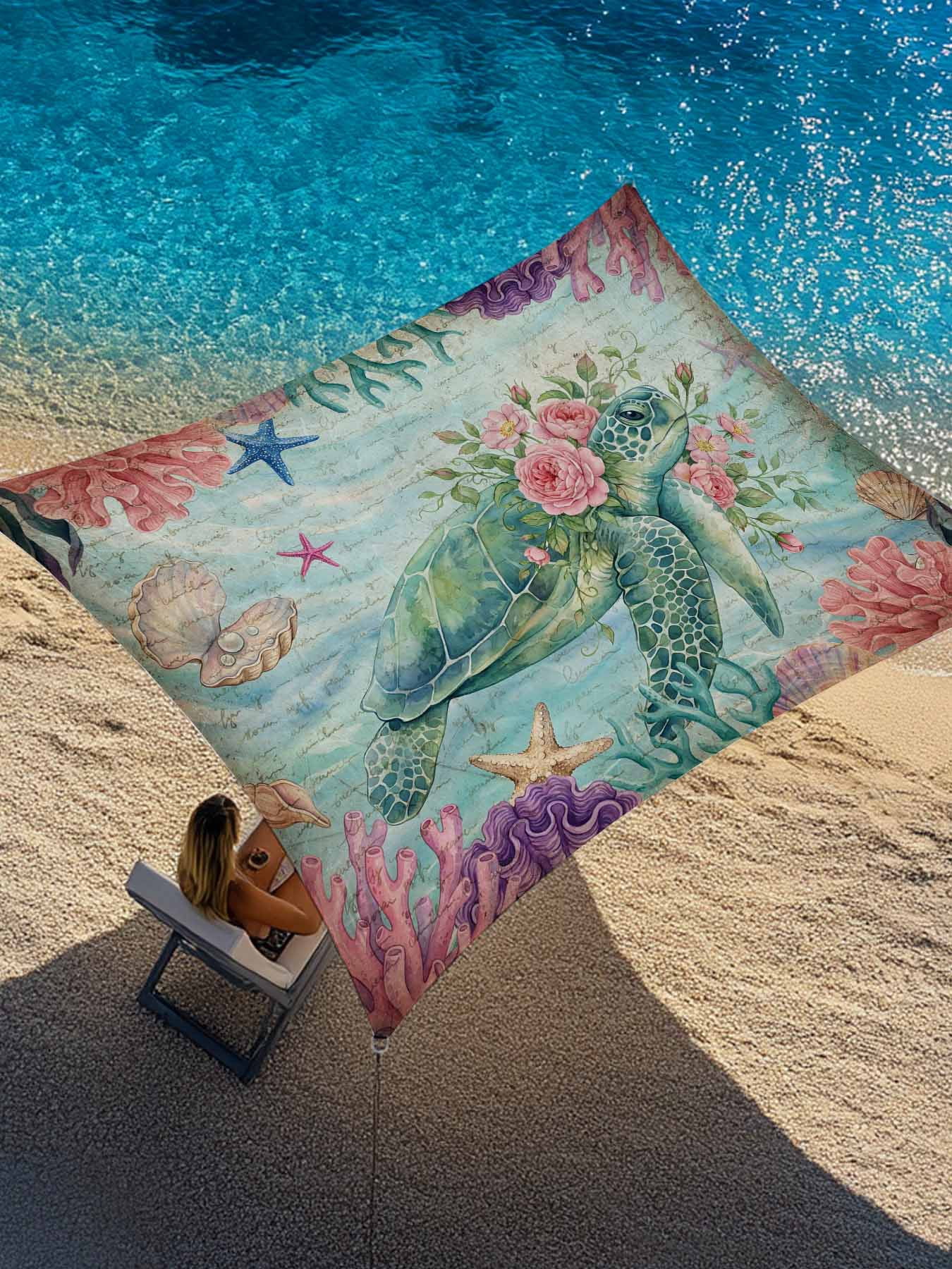 Turtle Shell Canopy Vintage Sea Turtles Sun Shade Sail 14' x 18', Pink Flower Shell ...
