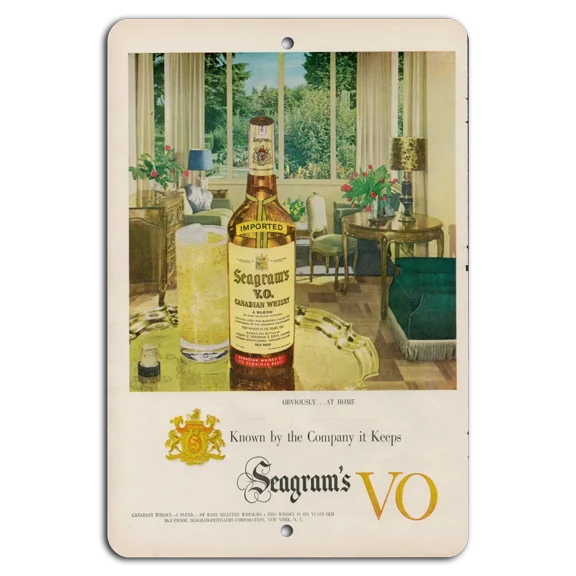 Vintage Seagram'S Vo Whiskey Sign: Elegant Home Bar Decor