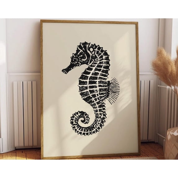 Vintage Seahorse Ink Drawing Wall Art Print, Unframed Paper Poster 8x10in