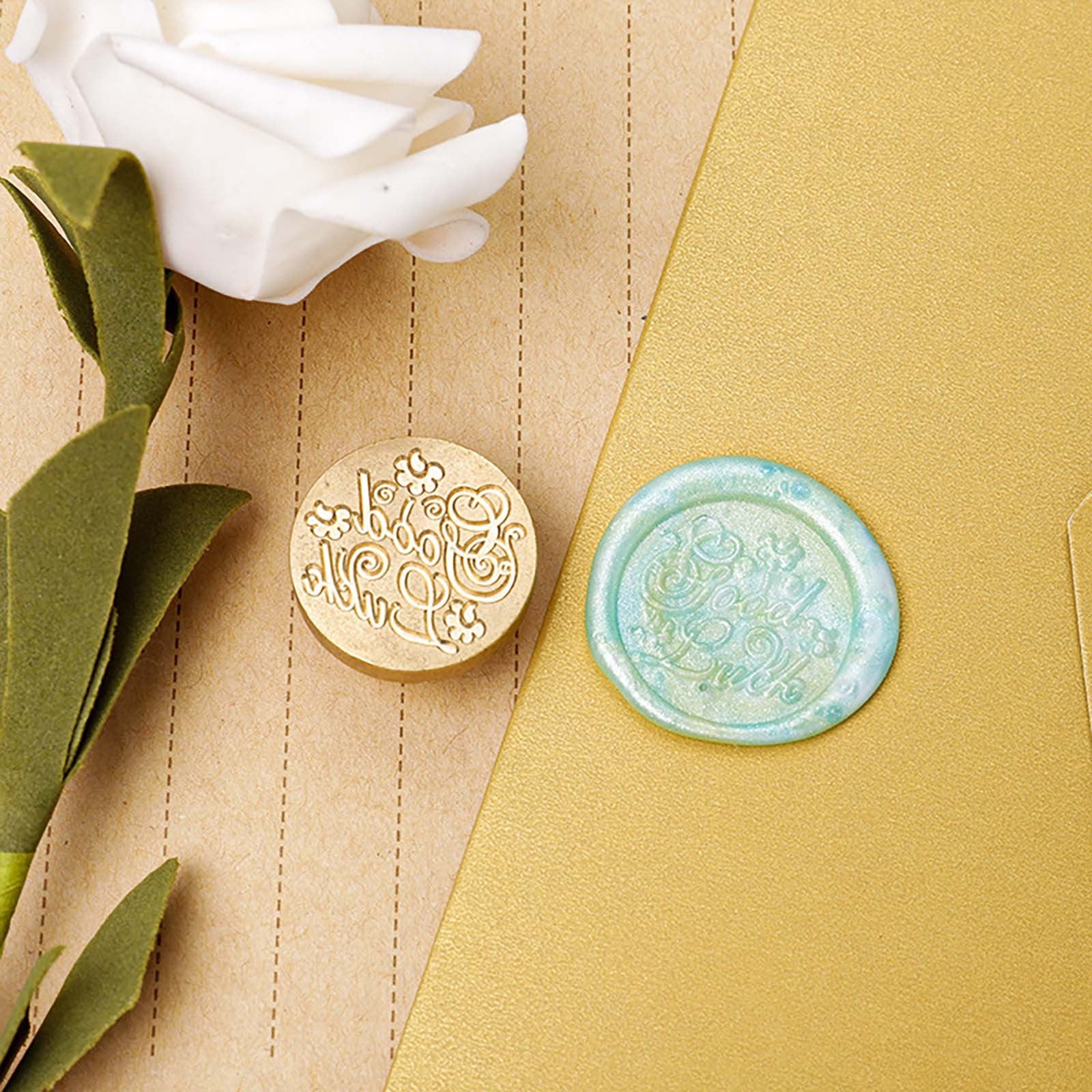 Vintage Sealing Wax Stamp With Delicate Patterns And Wishes Wooden