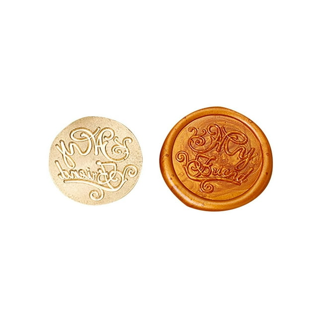 Vintage Sealing Wax Stamp With Delicate Patterns And Wishes Wooden Handle And Copper Head