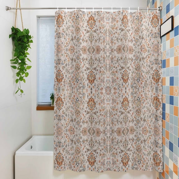 Vintage Seamless Flower Texture Shower Curtain for Bathroom, Tribal Ethnic Floral Art Waterproof Shower Curtains Washable Quick Dry with Hooks Bathtub Curtains 72x72IN