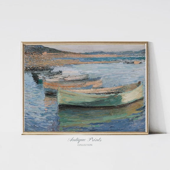 Vintage Seascape, Coastal Landscape Poster, Antique Boats Wall Art, Ocean Waves, 668, Unframed Poster Size 8x12