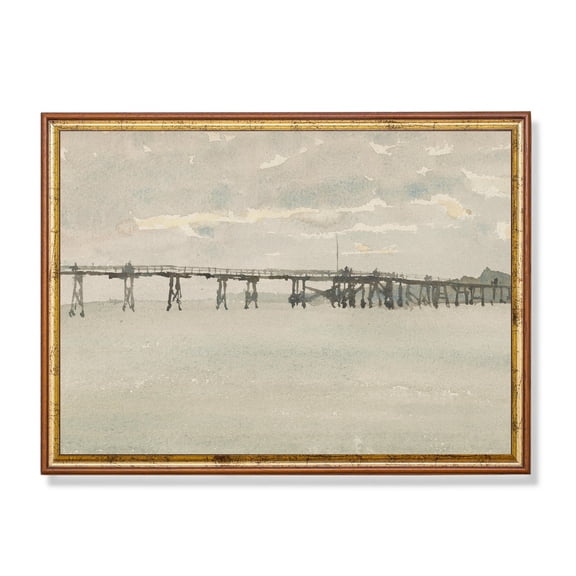 Vintage Seascape, Long Pier Poster Unframed Paper Print