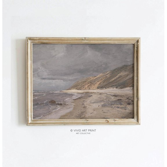 Vintage Seascape Muted Coastal Beach Contemporary Decorative Design Statement Accent Interior Wall Art