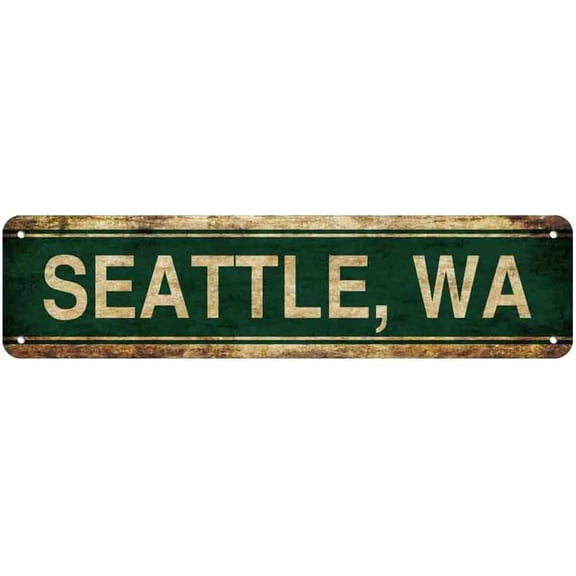 Vintage Seattle Washington Metal Tin Wall Sign 4x16 Inch Retro Home Bar Decor