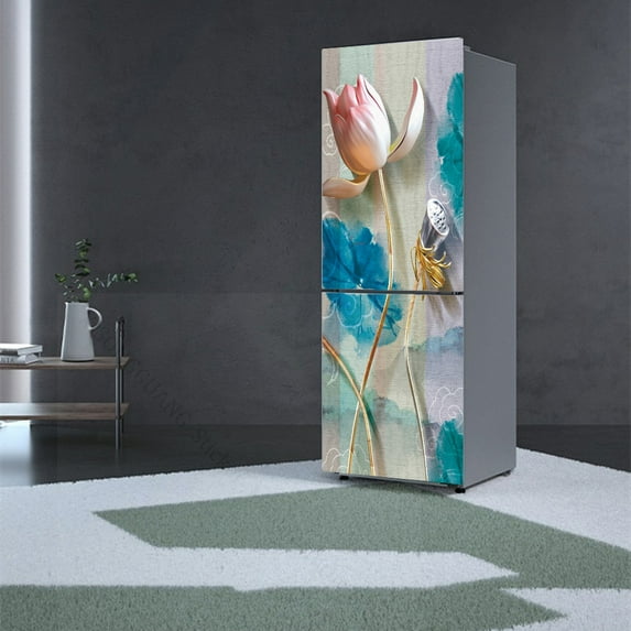 Vintage Self Stick Fridge Wrap Human Flower Beach Vinyl Door Mural Sticker For Refrigerator Peel and Stick Removable Wrap Decal