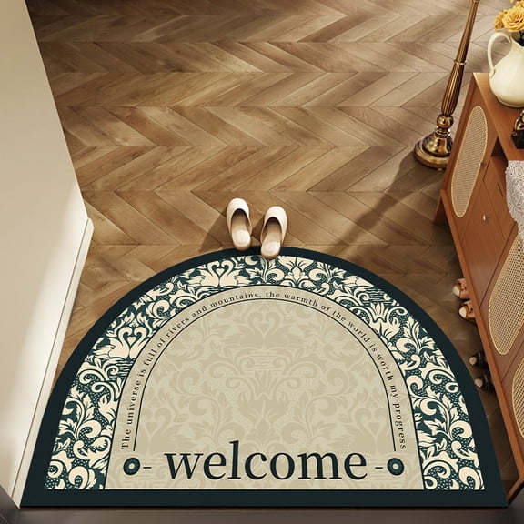 Vintage Semicircular Door Mat - Non Slip Soft Floor Carpet, Sem Circle Welcome Rug with TPR Rubber Backing, Half Round Mandala Absorbent Carpet for Indoor Outdoor Entrance Bathroom Dorm