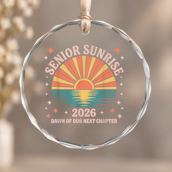 Vintage Senior Sunrise Class Graduation Theme Ornament, Hanging Decor, Circle Glass Ornament