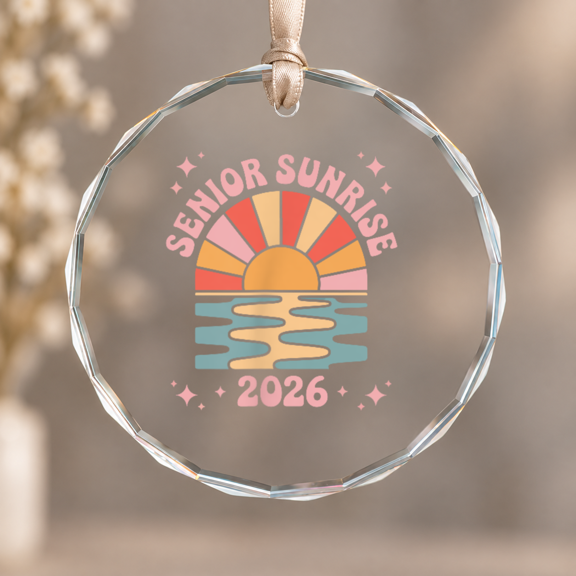 Vintage Senior Sunrise Class Theme Ornament, Keepsake Decor, Circle Glass Ornament