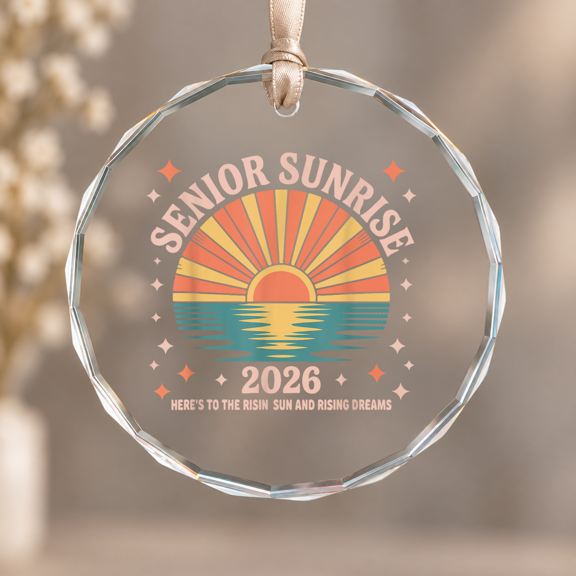 Vintage Senior Sunrise Class of Ornament, Home Decoration, Circle Glass Ornament