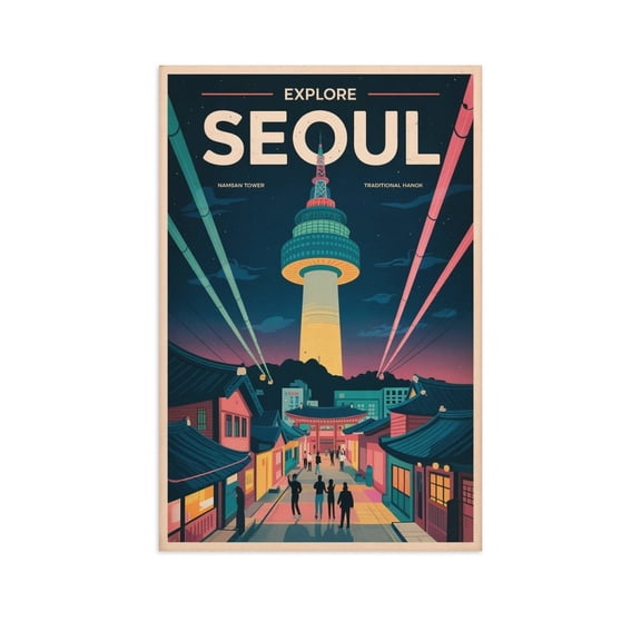 Vintage Seoul Cityscape Retro Korean Tourism with Culture & Urban Energy Print Poster