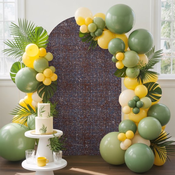 Vintage Sepia Arch Backdrop Cover, 4FT, Rustic Chocolate Brown Solid Background Linen Texture Spandex Arch Covers Double-Sided Backdrop for Wedding Birthday Party Photo Background Decoration