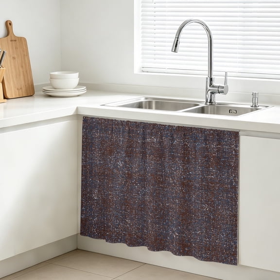 Vintage Sepia Cabinet Curtain, Rustic Chocolate Brown Solid Background Linen Texture Sink Skirt for Bathroom, Under Sink shelf Curtain Privacy Drape for Kitchen Laundry Room 28x35in