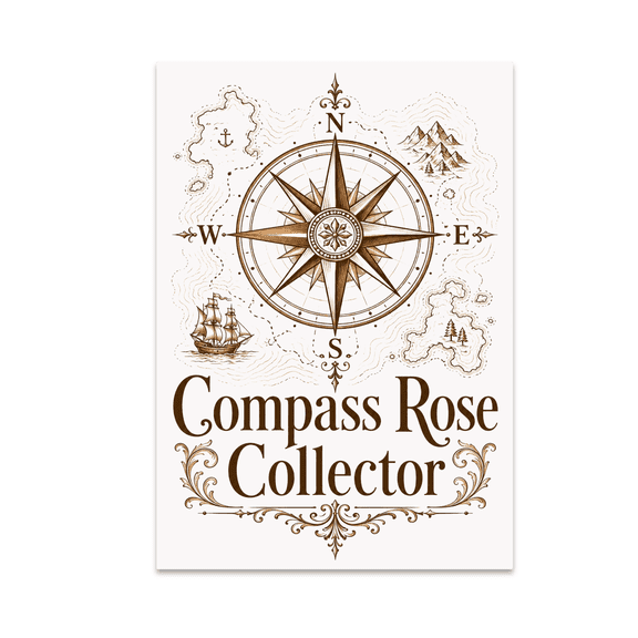 Vintage Sepia Compass Rose Map Art - Cartography Enthusiast - 13x19 Poster Print