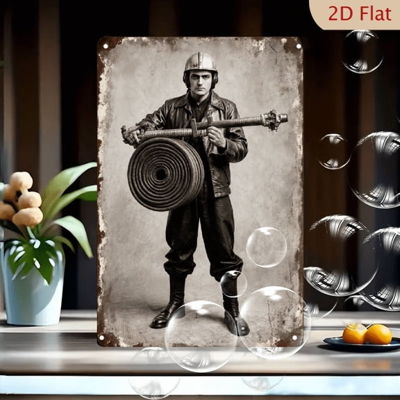 Vintage Sepia Dystopian Man in Tactical Gear with Steampunk Crossbow, 8x12 Inches Metal Wall Art for War Resistance Theme Home Decor