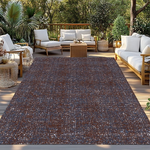 Vintage Sepia Indoor Outdoor Rugs 3x5 Ft, Rustic Chocolate Brown Solid Background Linen Texture Outdoor Patio Rugs Mat Washable Outside Area Rugs Carpet for Porch Deck RV Camping Pool Balcony