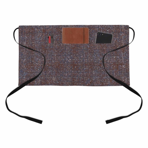 Vintage Sepia Kitchen Restaurant Half Waist Apron, Rustic Chocolate Brown Solid Background Linen Texture Server Short Apron with 3 Pockets Waterproof Oil Waist Aprons for Women Waitress Waiter