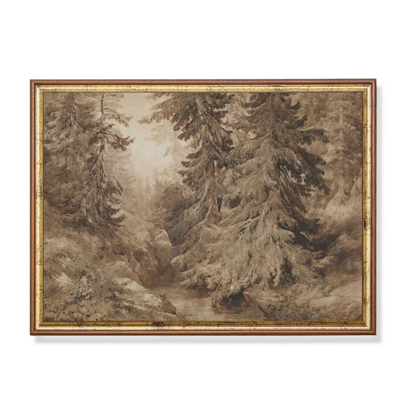 Vintage Sepia Pine Forest Poster Antique Woodland Landscape Home Decor UNFRAMED Poster, Wall Art for Decor, Present, 16x24