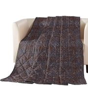 Vintage Sepia Quilted Comforters Cooling Blanket King Size, Rustic Chocolate Brown Solid Background Linen Texture Cold Comfort for Hot Sleepers Lightweight Air Conditioning Quilt Blanket for Bed
