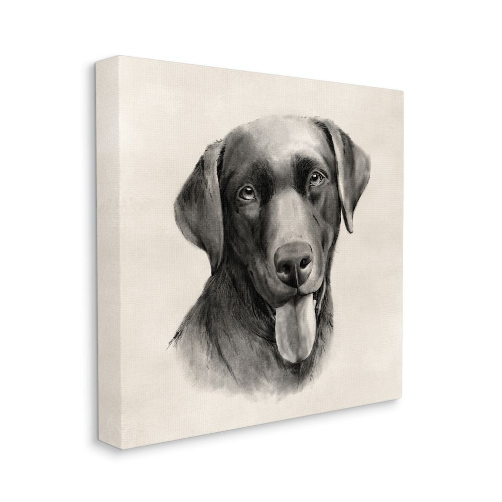 Vintage Sepia Tone Black Labrador Dog Portrait Animals & Insects Gallery-Wrapped Canvas Print Wall Art, 17x17