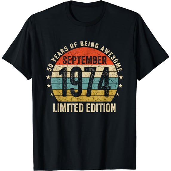 Vintage September 1974 50th Birthday Party 50 Years Old Gift T-Shirt