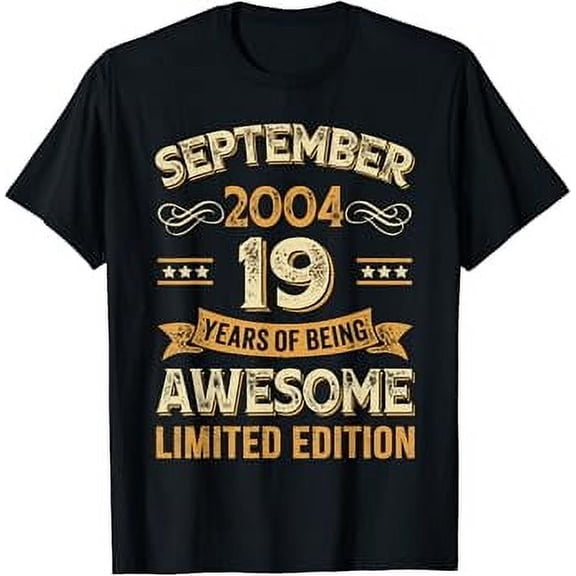 Vintage September 2004 19 Years Old Gifts 19th Birthday Mens T-Shirt