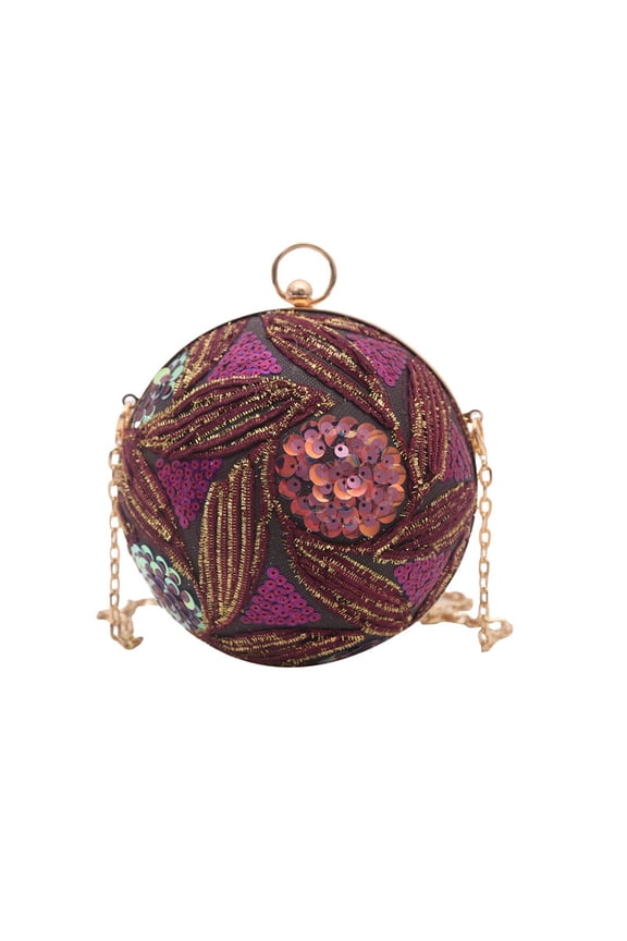 Vintage Sequin Globe Clutch Bag for Women, Elegant Evening Box Bag - Lock Closure Crossbody Bag with Artistic Embroidery for Parties & Daily Looks