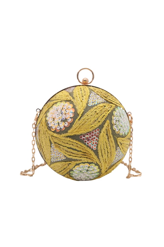Vintage Sequin Globe Clutch Bag for Women, Elegant Evening Box Bag - Lock Closure Crossbody Bag with Artistic Embroidery for Parties & Daily Looks